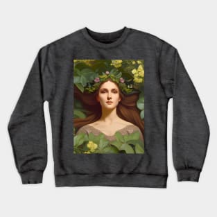 Spring Equinox Beautiful Woman Surrounded By Spring Flowers and Leaves Crewneck Sweatshirt